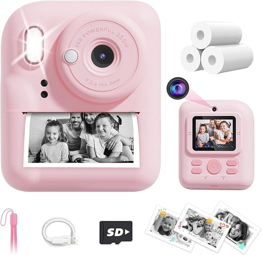 JOYJAM Kids Camera Instant Print, Upgrade Dual-Lens Selfie Digital Camera for Kids, HD 1080P, Christmas Birthday Gifts Toys for Girls Age 3-12, Toddler Portable Toy with SD Card 3 Rolls Print Paper