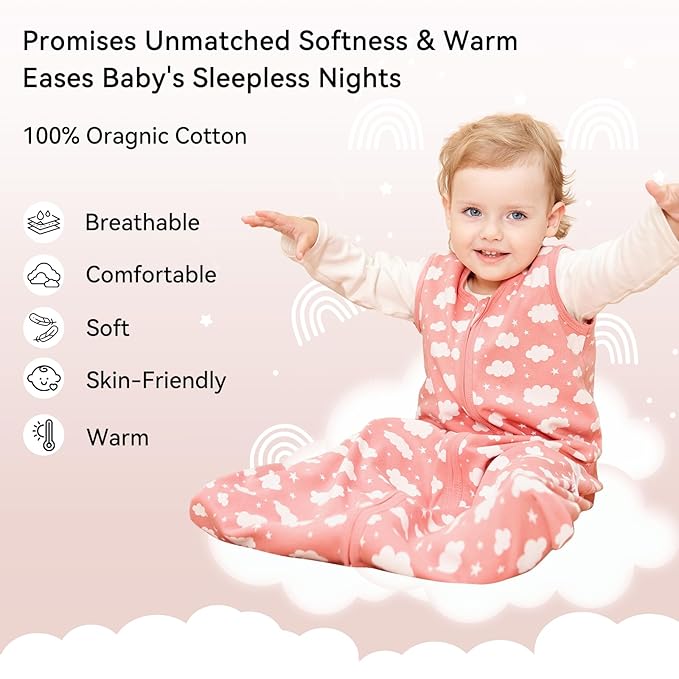 Baby Sleep Sack 18-24 Months 3 Pack 100% Cotton Lightweight 0.5 TOG Wearable Blanket Baby Sleep Bag with 2-Way Zipper for Infant Toddler Pink