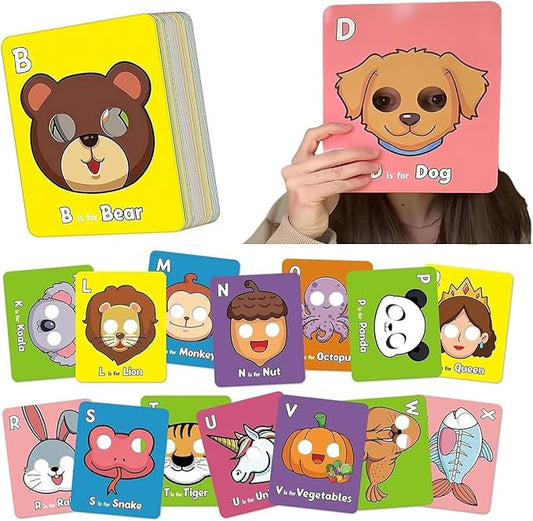 Alphabet Flash Cards,Giant ABC Animal Mask Flash Cards,with Animal Masks, Colorful Alphabet Mask Cards, Interactive Education Games (26pcs)