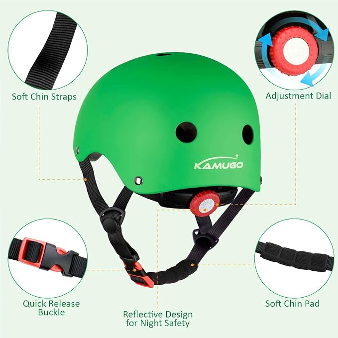 KAMUGO Kids Adjustable Helmet, with Sports Protective Gear Set Knee Elbow Wrist Pads for Toddler Age 2-8 Boys Girls, Bike Skateboard Hoverboard Scooter Rollerblading Helmet Set