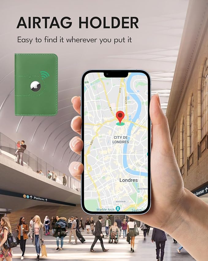 ALLIVE Genuine Leather Passport Holder With Airtag for Women Men - Travel Must-Haves, Airport Essentials, Passport Cover Gift - Green