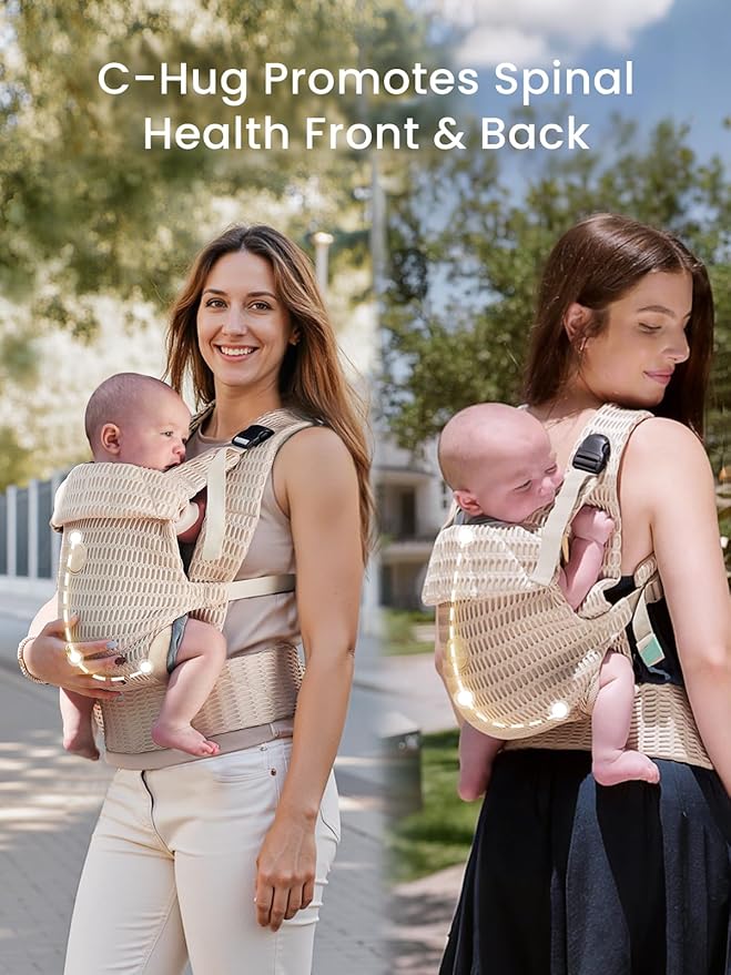 GROWNSY Baby Carrier Newborn to Toddler, Breathable Mesh Carrier(7-44lbs) with One-Click Sliding Clasp, Head Support, Ergonomic Design and Hands-Free Comfort, Almond Beige