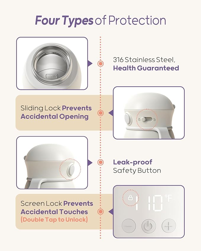 Nuliie Portable Bottle Warmer for Travel, Double Leak‑Proof, Heating Milk & Water Faster, Cordless Milk Warmer with Fast Charging, Anti-Dry & Anti-Burn Protection for All Day Needs, 17oz