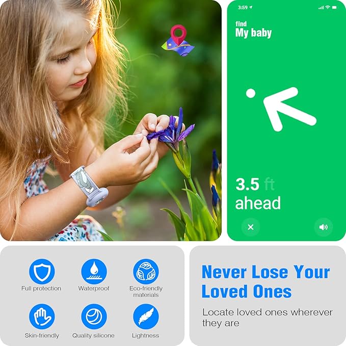 2 Pack AirTag Bracelet for Kids, Waterproof Cute Cartoon Air tag Holder for Kids with Watch Band Design, Full Coverage Silicone Airtag Hidden Accessories for Child, Healthy Material Brown + Grey