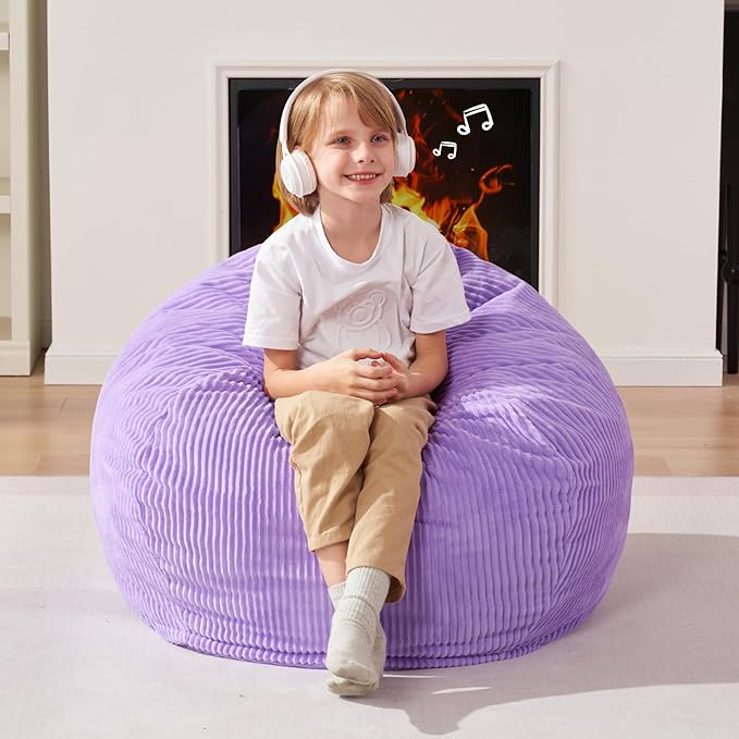 Homguava 2FT Bean Bag Chair,Teardrop Bean Bags Small Beanbag Chair with Memory Foam Filled and Ultra Soft Corduroy Cover for Living Room, Bedroom (Small,Purple)