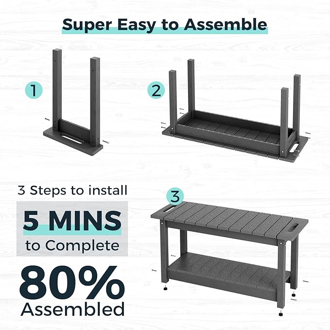 35" Shower Bench, Waterproof Poly Lumber Shower Stool for Shaving Legs, Shower Chair Seat Holds up to 400lbs, Bathroom Bench for Inside Shower, Non-Slip (Grey)