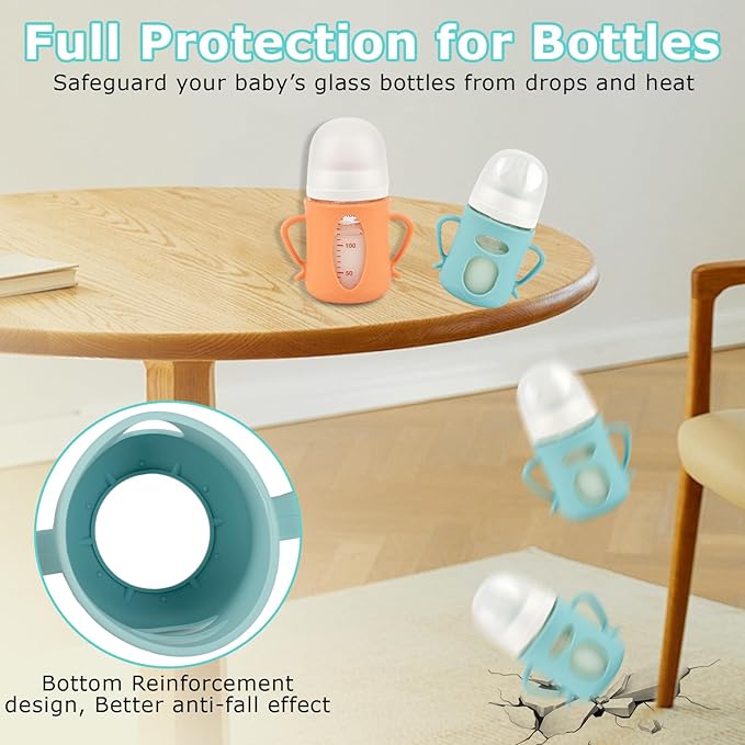 Silicone Sleeves for Pigeon Baby Bottles 5.4oz,Anti Breakage Glass Baby Bottle Holder with Handles 2 Pack