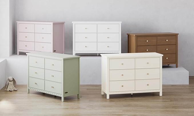 Graco Sasha 6 Drawer Dresser (Sage) – GREENGUARD Gold Certified, Wood Storage for Nursery or Kids’ Room, Safe Interlocking Drawer System & Easy Assembly with Pre-Installed Tracks