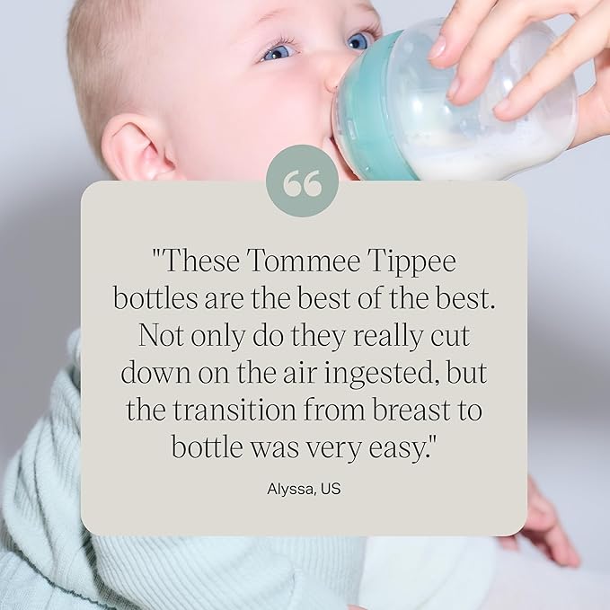Tommee Tippee Advanced Anti-Colic 5 oz BPA Free Baby Bottles, Newborn 0+ Months, Slow Flow Breast-Like Nipple, Unique Design Keeps Air Away from Milk and Baby, Clear, Pack of 2