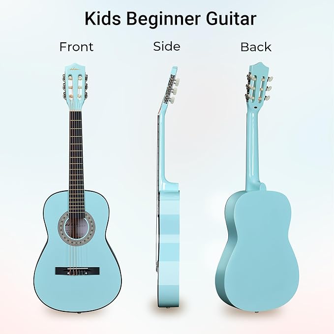 ADM Beginner Acoustic Classical Guitar 36 Inch Nylon Strings Wooden Guitar Bundle Kit for Kid Boy Girl Student Youth Guitarra Online Lessons with Gig Bag, Strap, Tuner, Strings, Picks, Socal Green