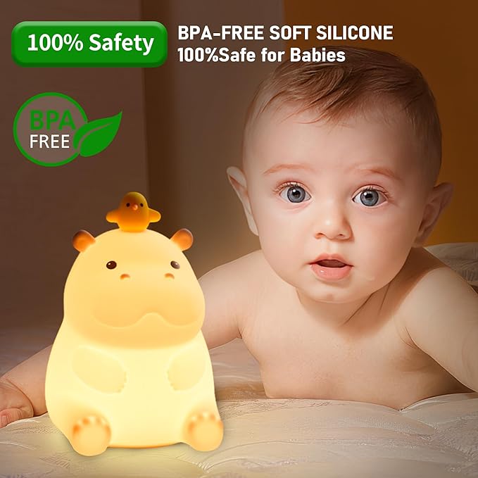 Hippo Night Light, Cute Silicone Squishy LED Lamp, Dimmable Nursery Nightlight, Rechargeable Bedside Table Lamp with Touch Sensor, Gifts for Bedrooms,Living Room,Breastfeeding