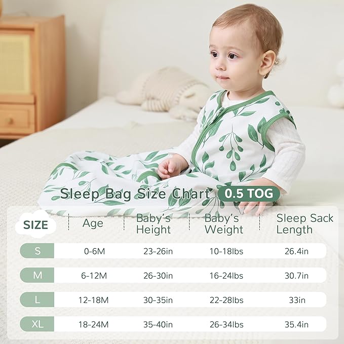 JELLYMONI Baby Sleep Sack 6-12 Months 100% Cotton Wearable Blanket, 0.5 TOG Soft Lightweight Toddler Sleeping Sack 3 Pack 2-Way Zipper Newborn Sleep Sacks