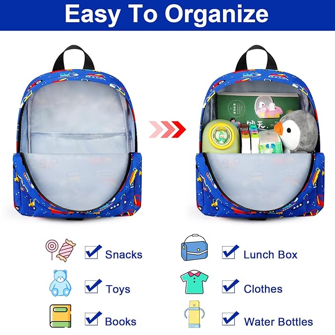 Accmor Toddler Backpack Leash with Anti Lost Wrist Link, Cute Mini Child Walking Harnesses Keep Kids Close Back Pack Rope Tether Rein for Baby Boys (Blue/Excavator)