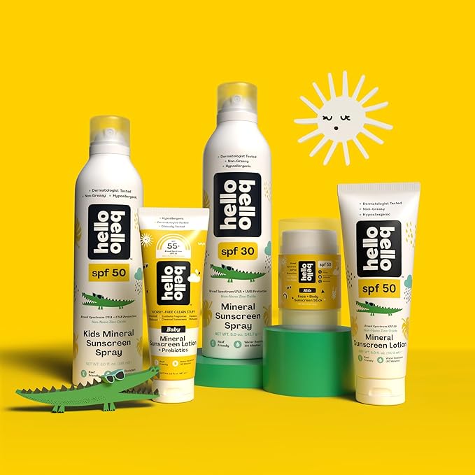 Hello Bello SPF 50 Mineral Sunscreen Spray - Hypoallergenic Broad Spectrum UVA + UVB Protection - Reef Friendly & Water Resistant - 5 oz (Pack of 2)