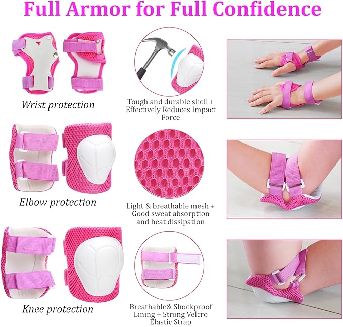 KAMUGO Kids Adjustable Helmet, with Sports Protective Gear Set Knee Elbow Wrist Pads for Toddler Age 2-8 Boys Girls, Bike Skateboard Hoverboard Scooter Rollerblading Helmet Set