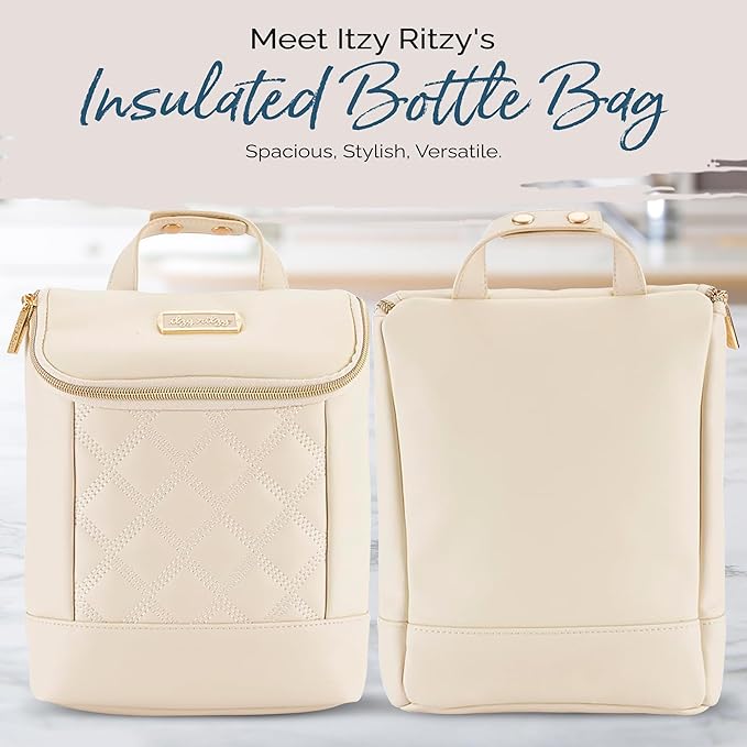 Itzy Ritzy Insulated Bottle Bag – Keeps Bottles Warm or Cool - Holds 3 Bottles & Features Interior Pocket for Ice Pack (Not Included), Milk & Honey
