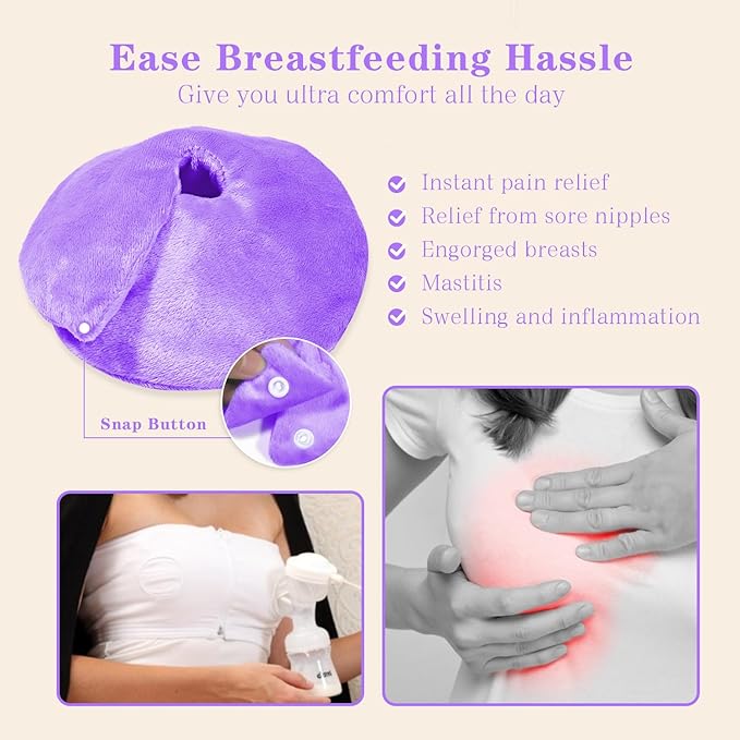 Hot/Cold Breast Gel Bead Ice Packs Breast Cooling/Heat Pads Relief for Breastfeeding, Nursing Pain, Mastitis, Engorgement, Swelling, Plugged Ducts | Boost Milk Let-Down & Production,2 Pack (Purple)