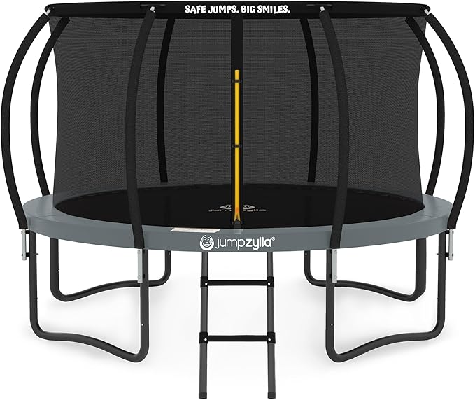 JUMPZYLLA Trampoline Outdoor 8FT 10FT 12FT 14FT 15FT 16FT with Enclosure and Ladder, ASTM Approved Recreational Trampoline for Kids and Adults, Anti-Rust Coated Frame