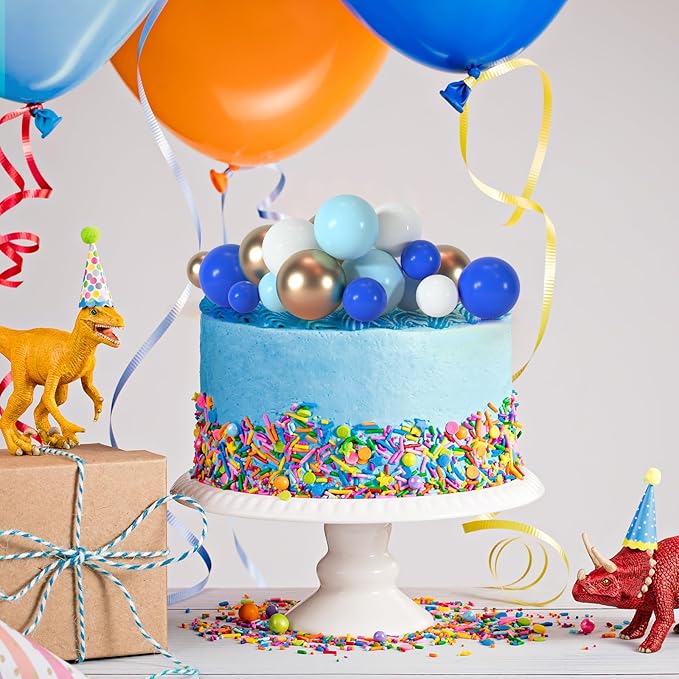 75 Pieces Cake Balls Topper Decorations Foam Cupcake Topper Mini Balloon Cake Topper Balls Cake Picks for Cake Deco Birthday Party Wedding（Dark Blue,Blue, Gold, White）