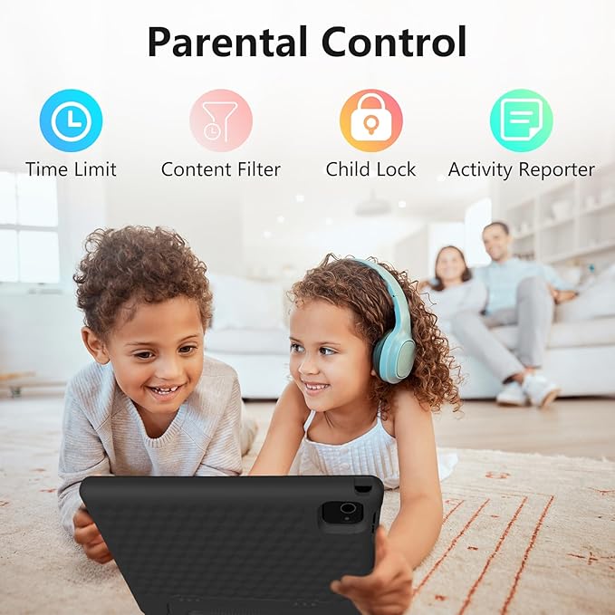 JREN Tablet for Kids｜10 Inch Kids Tablet Android 14｜Octa-core｜64GB｜WiFi ｜Bluetooth｜Parental Control｜Children Content｜Children Toddler Black