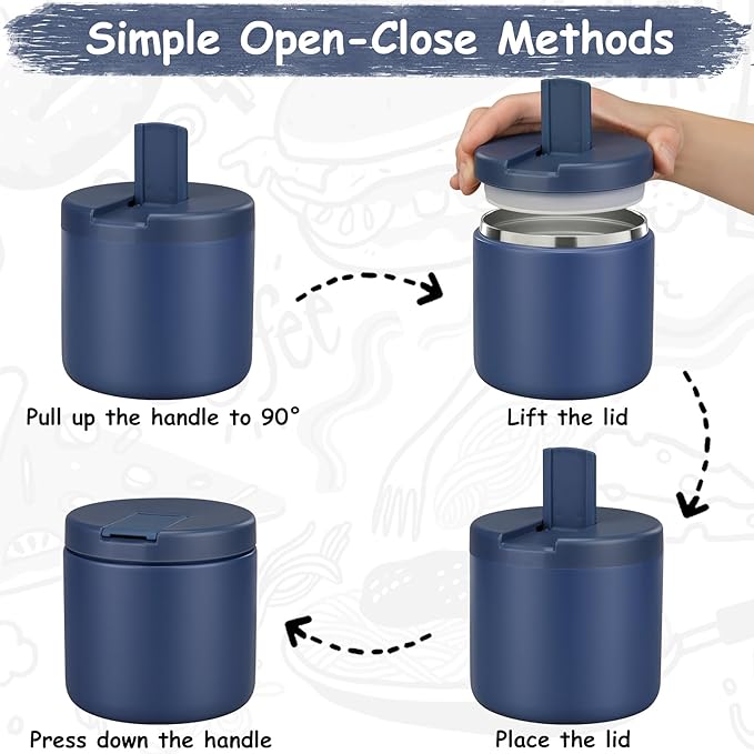 19oz Insulated Vacuum Food Jar with Buckle Lid Wide Mouth Soup Thermo for Hot Food Kids Leakproof Stainless Steel Lunch Container- Blue-1Pack