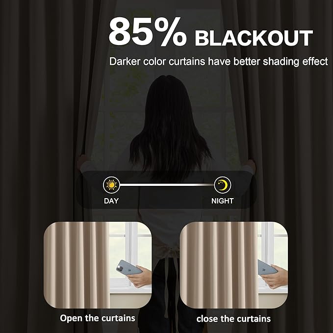 KEQIAOSUOCAI 60 Wide Pinch Pleated Window Curtain Panels 90 Inches Long Custom Made Pleated Curtains Hooks Track Privacy Memory Shape Drape for Living Room,Khaki, Set of 2=120 Inch Wide