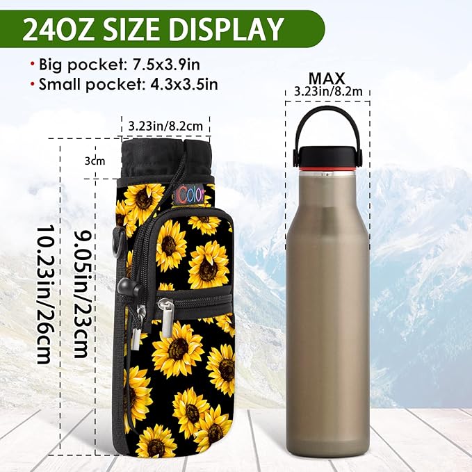 icolor Water Bottle Carrier Bag with Strap 25/32/40 oz Crossbody Bottle Holder with Phone Pocket Sling Sleeve Insulated Neoprene Water Bottle Pouch for Walking Travelling