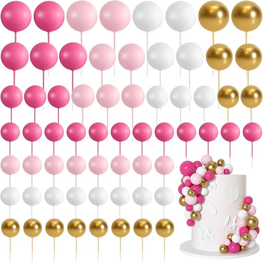 75 Pieces Cake Balls Topper Decorations Foam Cupcake Topper Mini Balloon Cake Topper Balls Cake Picks for Cake Deco Birthday Party Wedding（Rose Pink, Pink, Gold, White）