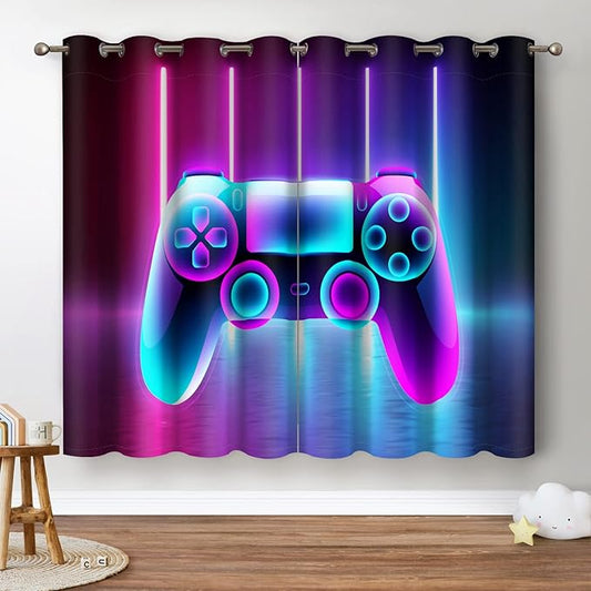Jekeno Game Controller Blackout Curtains for Boys Bedroom Colorful Gamer Gaming Gamepad Decor for Home Living Room Darkening Grommet Window Drapes 2 Panel Set, 42"x63"