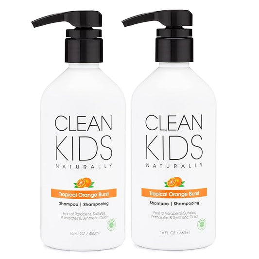 Clean Kids Naturally Tropical Shampoo- EWG Verified, All-Natural, Coconut-free, Gluten-free, Vegan, and Cruelty-free, Paraben-Free (2 Bottles, Orange Burst)