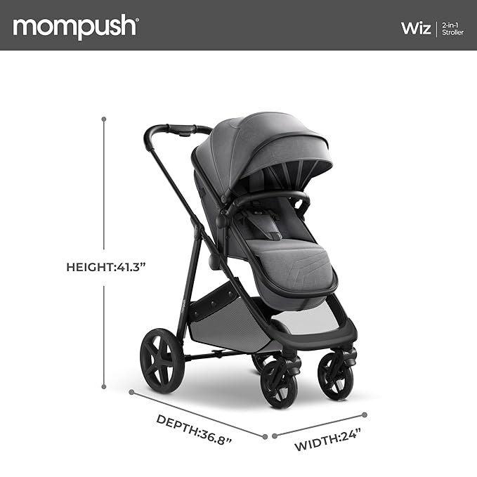 Mompush Wiz 2 in 1 Baby Stroller with Bassinet Mode, Convertible Infant Stroller for Newborn and Toddler with Reversible Seat and Large UPF 50+ Canopy
