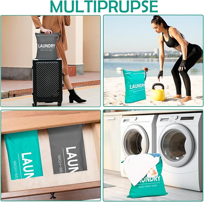 2 Pcs Large Travel Laundry Bag Waterproof Wet Dry Bag Washable Dirty Clothes Bag for Gym Clothes Laundry Wet Clothes Swimming Yoga