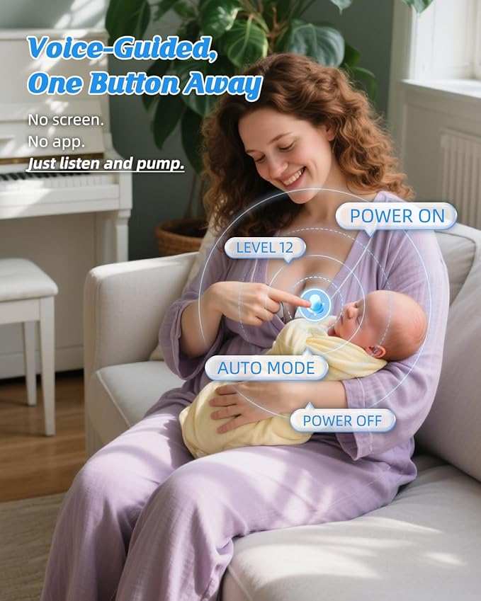 Hands Free Breast Pump MY-381, Wearable Breastfeeding Pump, Rechargeable Electric Pump with Voice Prompts, 4 Modes & 12 Suction Levels – Portable, BPA-Free, Double Pack (Pink)