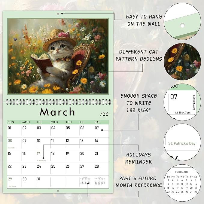 GuassLee Cat Vertical Wall Calendar 2025, 19-Months Aesthetic Hanging Wall Calendar Jun. 2025 to Dec. 2026, 14" x 23" Monthly Planner Cat Kitten with Thick Paper for Office Home Wall Decor Organizing