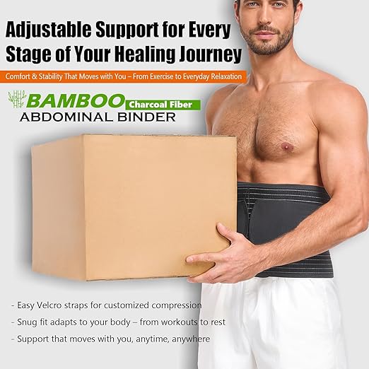 Abdominal Binder for Men and Women – Post Surgery & Postpartum Recovery Hernia Support Belt Waist Trainer for Men Adjustable Compression Wrap (Black,L)