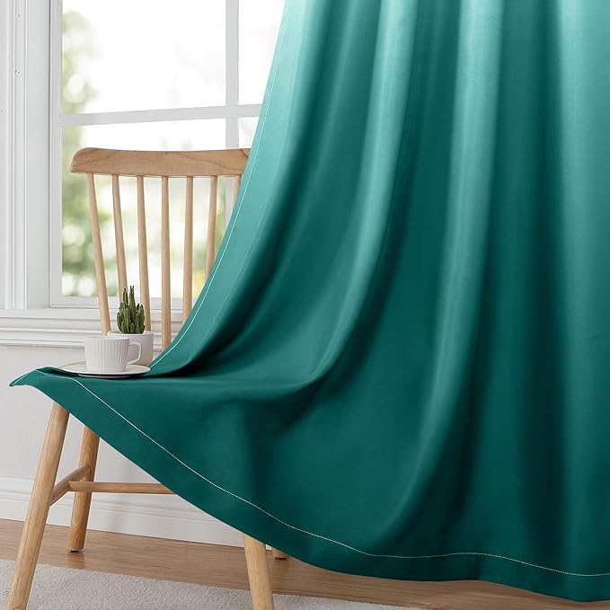 HOMEIDEAS Teal Ombre Blackout Curtains 52 X 96 Inch Length Gradient Room Darkening Thermal Insulated Energy Saving Grommet 2 Panels Window Drapes for Living Room, Bedroom