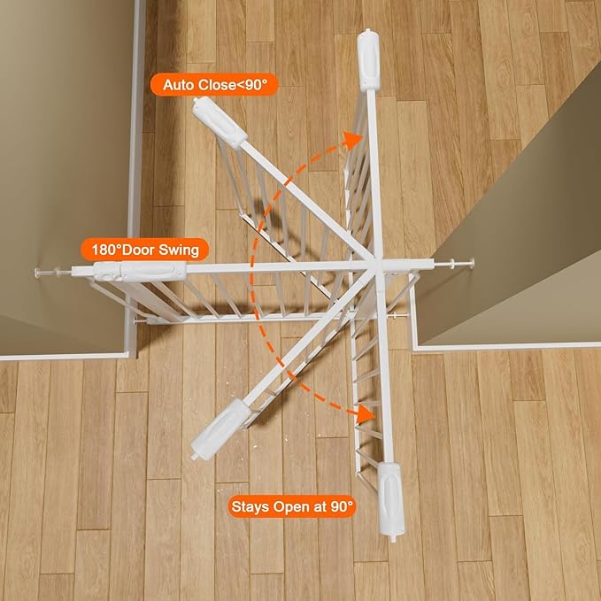 HOOEN Extra Wide Baby Gate for Doorways Stairs 76.38-86.3 Inch Large Long Pressure Mounted Dog Gates Indoor Walk Through Child Gates for Kids or Pets White Safety Gate (White, 76.38-86.3")