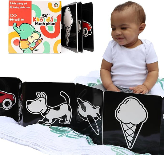 Happy Start Award-Winning High Contrast Board Book - Newborn Black & White Baby Cards, Easy to Clean, Hospital Approved, Stands on Its Own, Tummy Time Toy, Ages 0+ (Vietnamese)