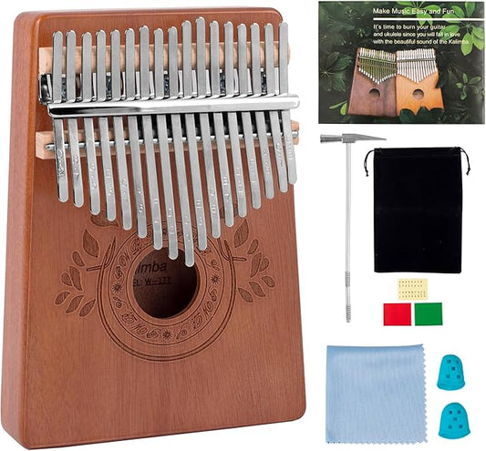 Kalimba Thumb Piano 17 Keys Instrument: Portable Mbira Finger Pianos Musical Gifts for Kids Adults Beginners - Mahogany Wood Handheld Piano with Tune Hammer, Music Book