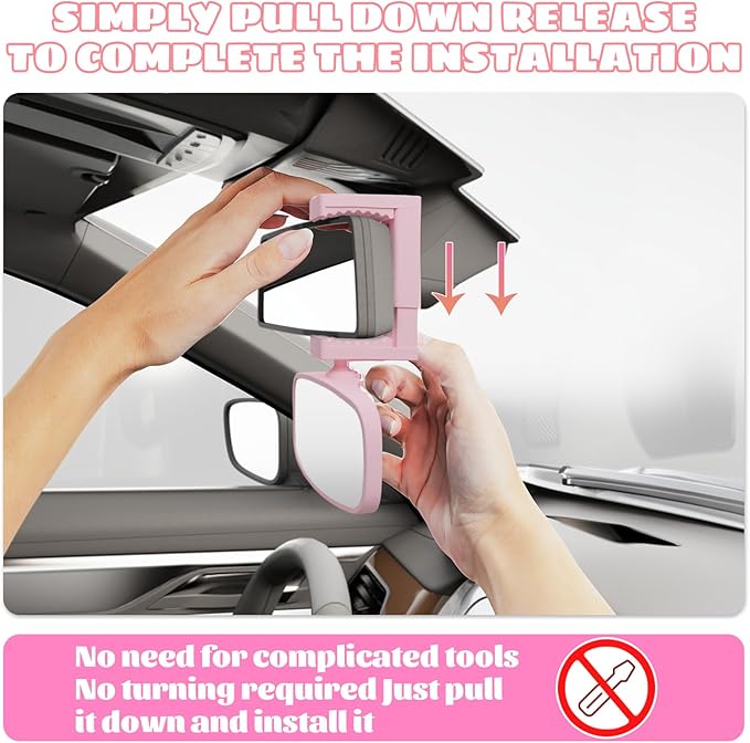 360-Degree Baby Car Mirror for Rear-Facing Seats,Kids Safety Mirrors with Tool-Free Installation,Kids Rear View Mirror BPA-Free Shatterproof & ASTM Certified (Adjustable 14"-22") (PINK)