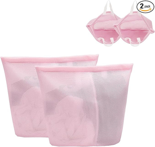 2 Pcs laundry bag with handles mesh laundry bags washing machine laundry totes travel storage and sorting bag for Clothes laundry bag for delicates(Pink2N)