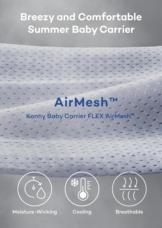 Konny Baby Carrier Flex SoftBreeze with Head Support - Adjustable, Easy to Wear Baby Wrap Sling, Perfect for Newborn Babies Essentials up to 44 lbs (XS-XL) - Neutral Beige