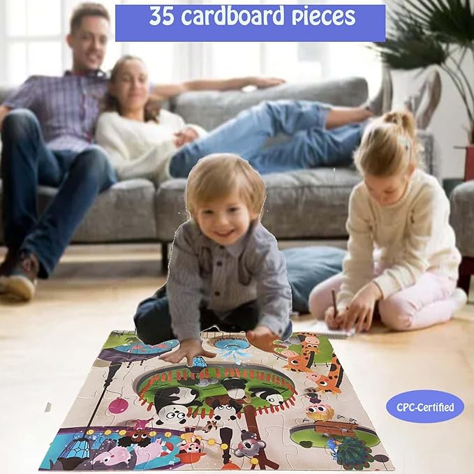 Jumbo Floor Puzzle for Kids, Large Jigsaw Puzzles 35 Piece for Kids Ages 3-5,Preschool Learning & Education Toys, Gifts for 4-8 Year Old Boys and Girls (Panda Animals)