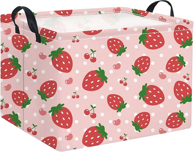HIYAGON Rectangular Baby Girl Basket Kids Baby Storage Basket Toy Storage Bin Organizer Box Room Decor(Strawberry)