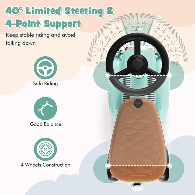 HONEY JOY Ride On Push Car, Outdoor Toddler Riding Toys w/Steering Wheel, Horn & Storage, Foot-to-Floor Sliding Car, No Batteries, Retro Baby Ride On Toys for Boys and Girls (Green)