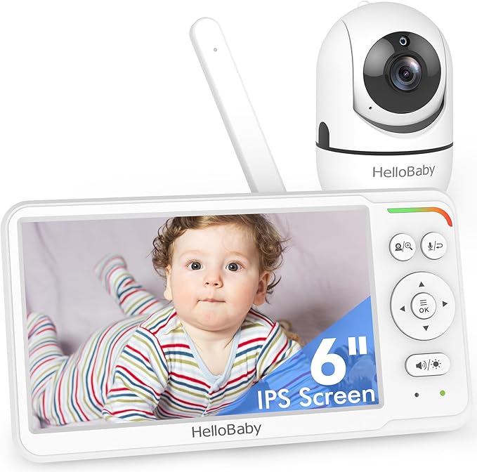 HelloBaby Baby Monitor with 6" World First IPS Screen 30-Hrs Battery, No WiFi Video Baby Monitor Camera and Audio, Remote Pan/Tilt/Zoom, ECO, VOX, 2-Way Talk, Night Vision, 1000ft, Portable for Travel