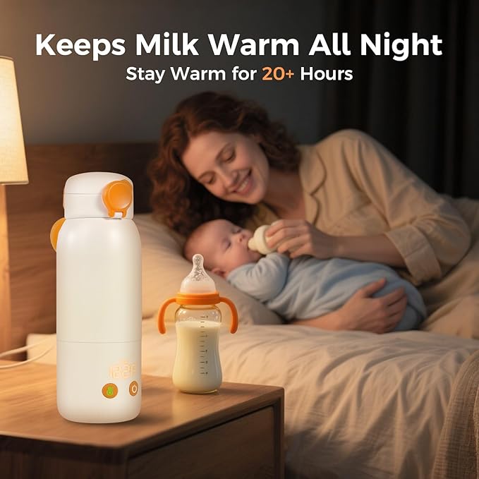 Portable Bottle Warmer for Travel, 12oz Large Capacity Fast Heating Breast Milk, Water & Formula On The Go Baby Bottle Warmer Accurate Temp Control with 4 Levels Long Battery Life for Car & Airplane