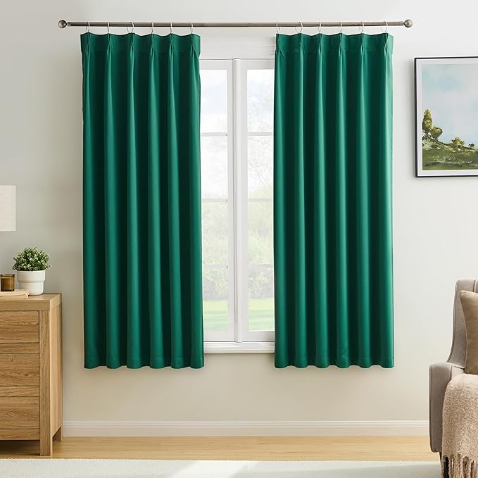 KEQIAOSUOCAI Dark Green Blackout Curtains 72 Inches Long, Pinch Pleated Drapes for Kids Bedroom Bathroom,Emerald Green,40x72,2 Panels