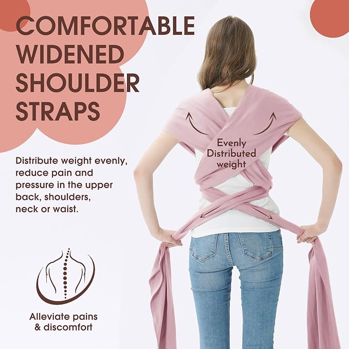 Acrabros Baby Wrap Carrier,Hands Free Baby Carrier Sling,Lightweight,Breathable,Softness,Perfect for Newborn Infants and Babies Shower Gift,Pink