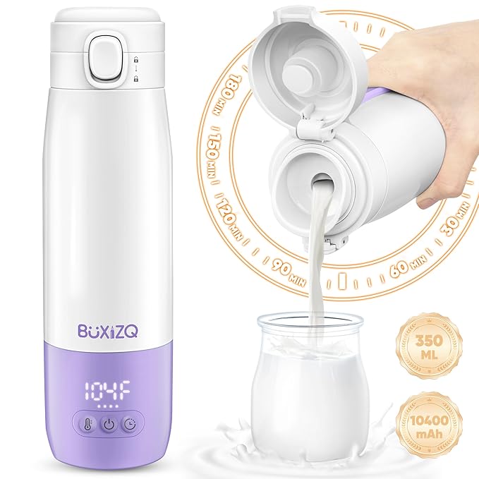 Portable Bottle Warmer for Travel,Portable Milk Warmer for Baby-12oz Ceramic Heater Heating,Fast Charging & Cordless Portable Baby Bottle Warmer -Dual Heating Modes for Breast Milk & Water,Purple